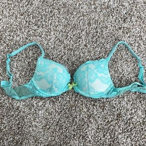 Blue Rhinestone Lace Pushup Bra